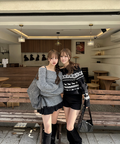 ノルディックオフショルダーニット BLACK