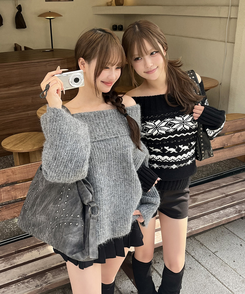 ノルディックオフショルダーニット BLACK