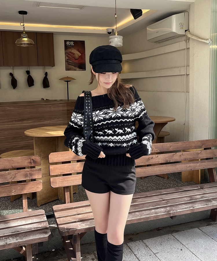 ノルディックオフショルダーニット BLACK