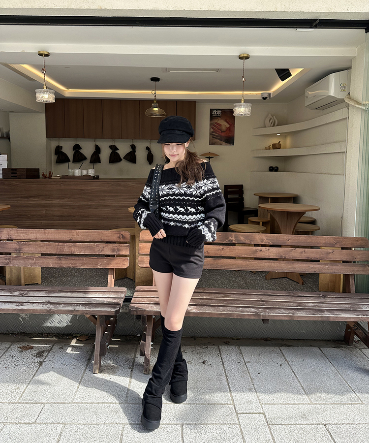 ノルディックオフショルダーニット BLACK