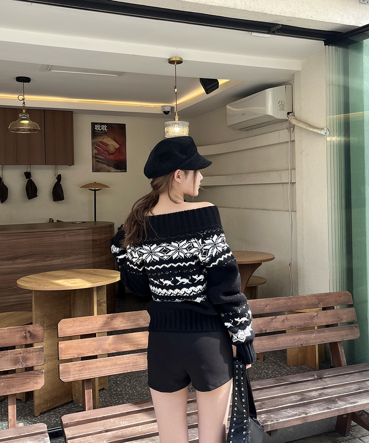 ノルディックオフショルダーニット BLACK