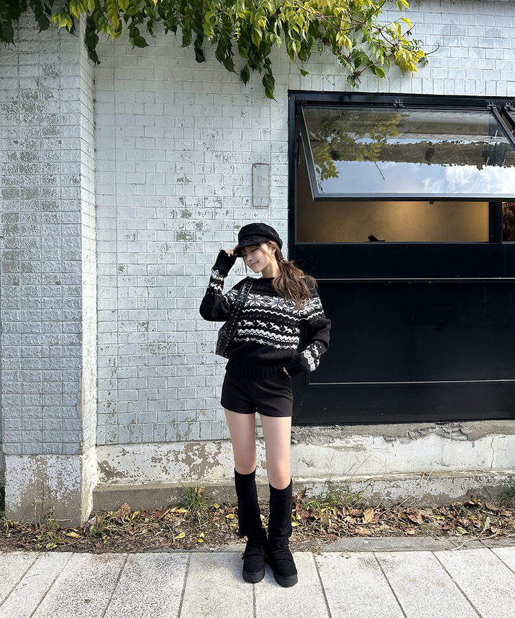 ノルディックオフショルダーニット BLACK