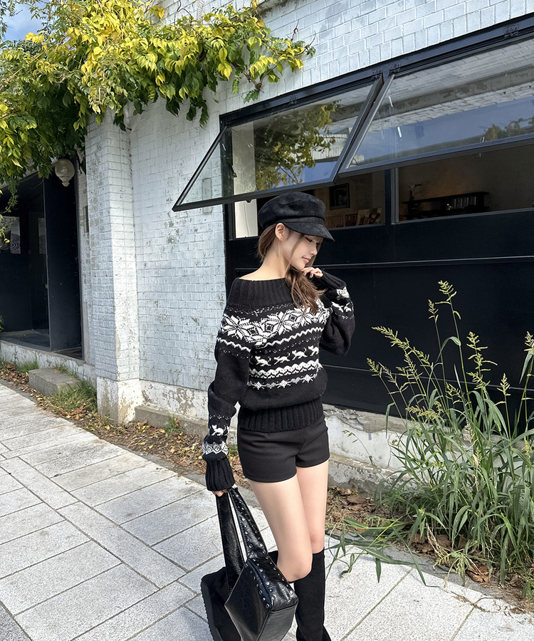 ノルディックオフショルダーニット BLACK