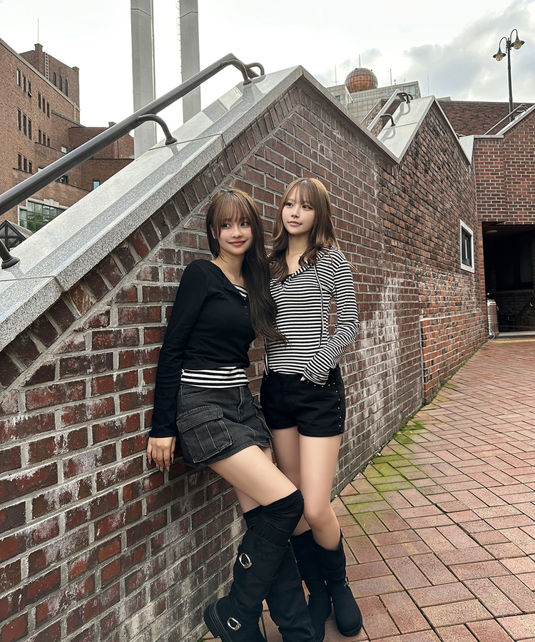 워싱 데님 미니 스커트 벨트세트 블랙