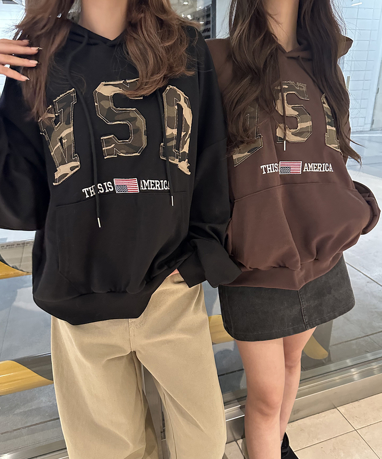 USAデザインパーカー BLACK