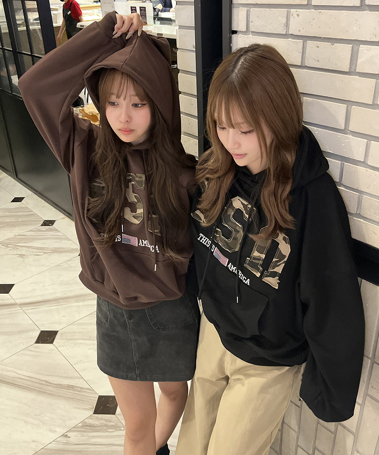 USAデザインパーカー BLACK