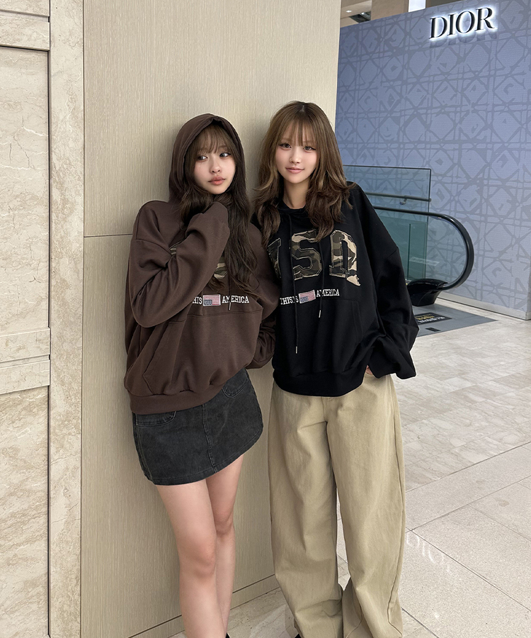 USAデザインパーカー BLACK