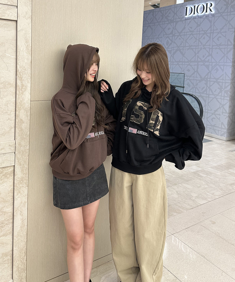 USAデザインパーカー BLACK