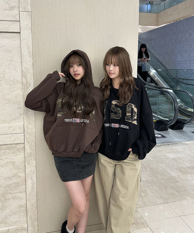 USAデザインパーカー BLACK