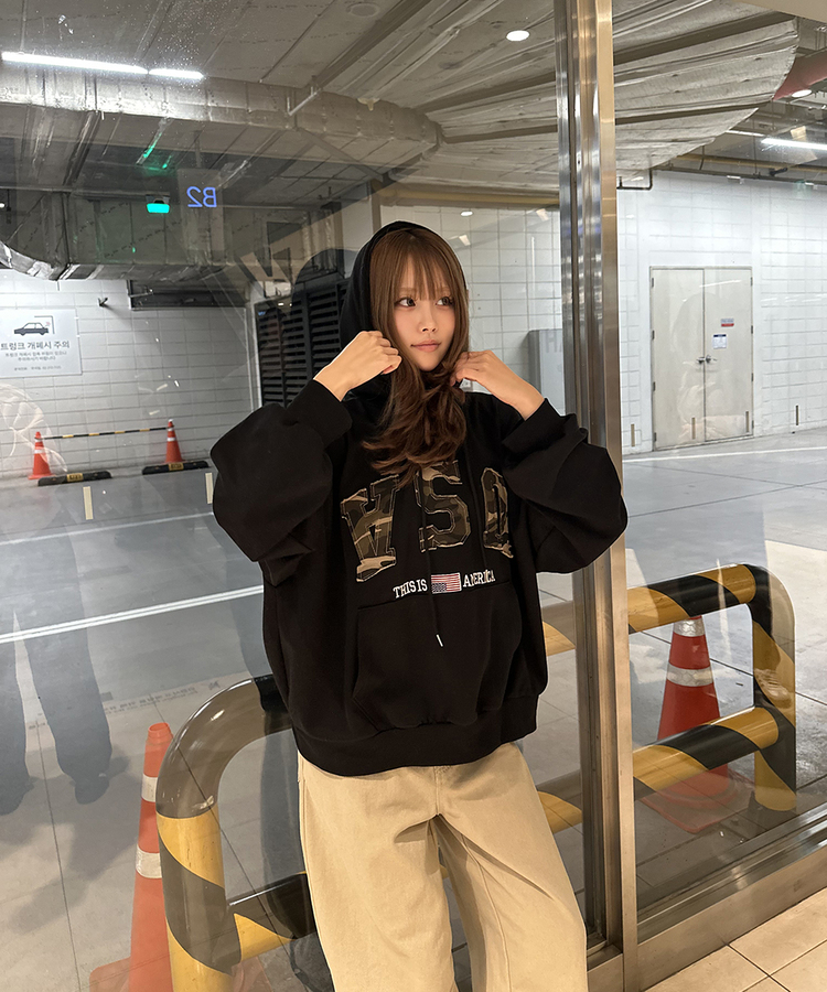 USAデザインパーカー BLACK