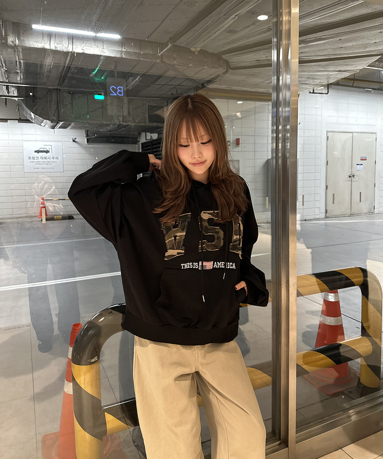 USAデザインパーカー BLACK