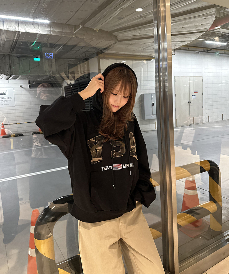 USAデザインパーカー BLACK