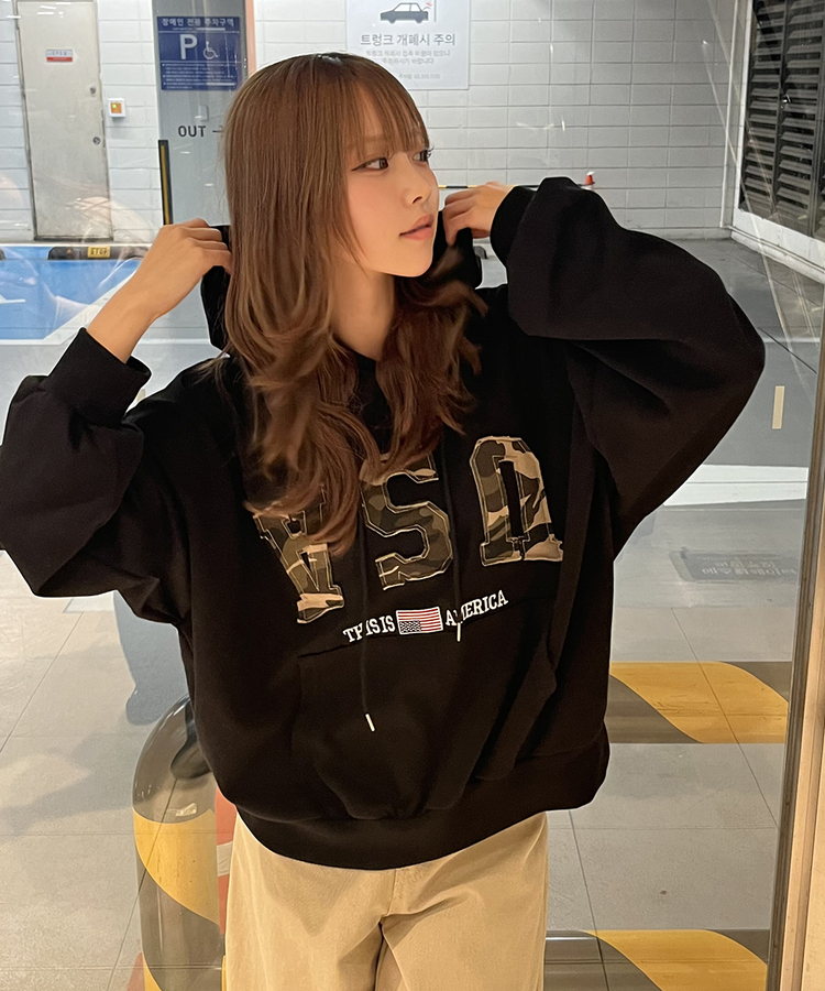 USAデザインパーカー BLACK