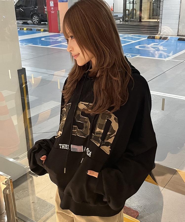 USAデザインパーカー BLACK
