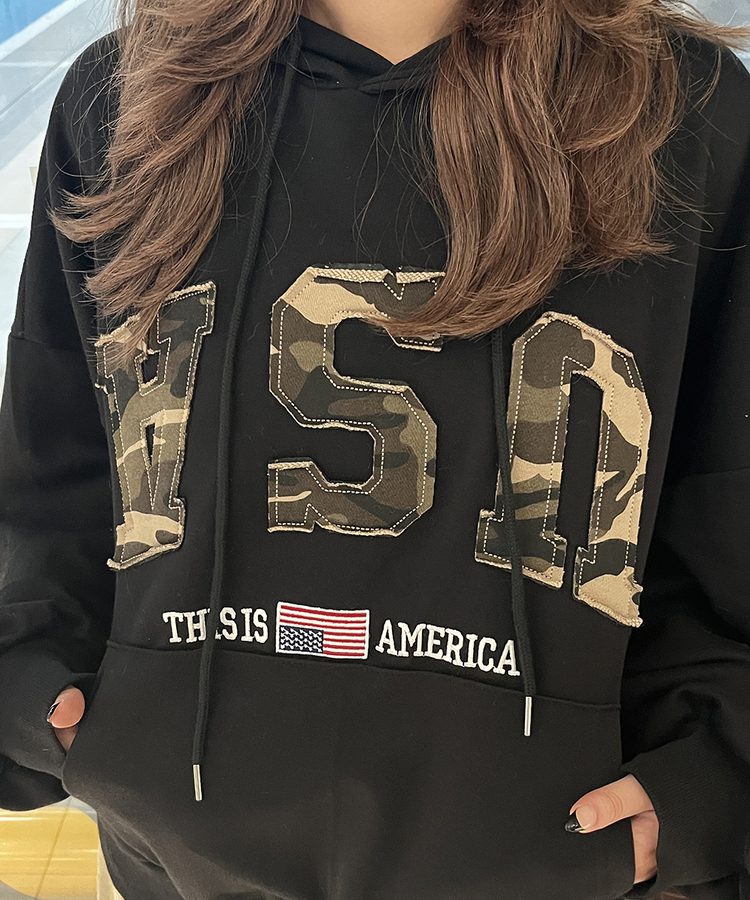 USAデザインパーカー BLACK