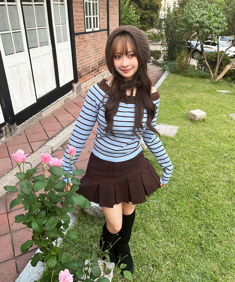 プリーツミニスカート BROWN