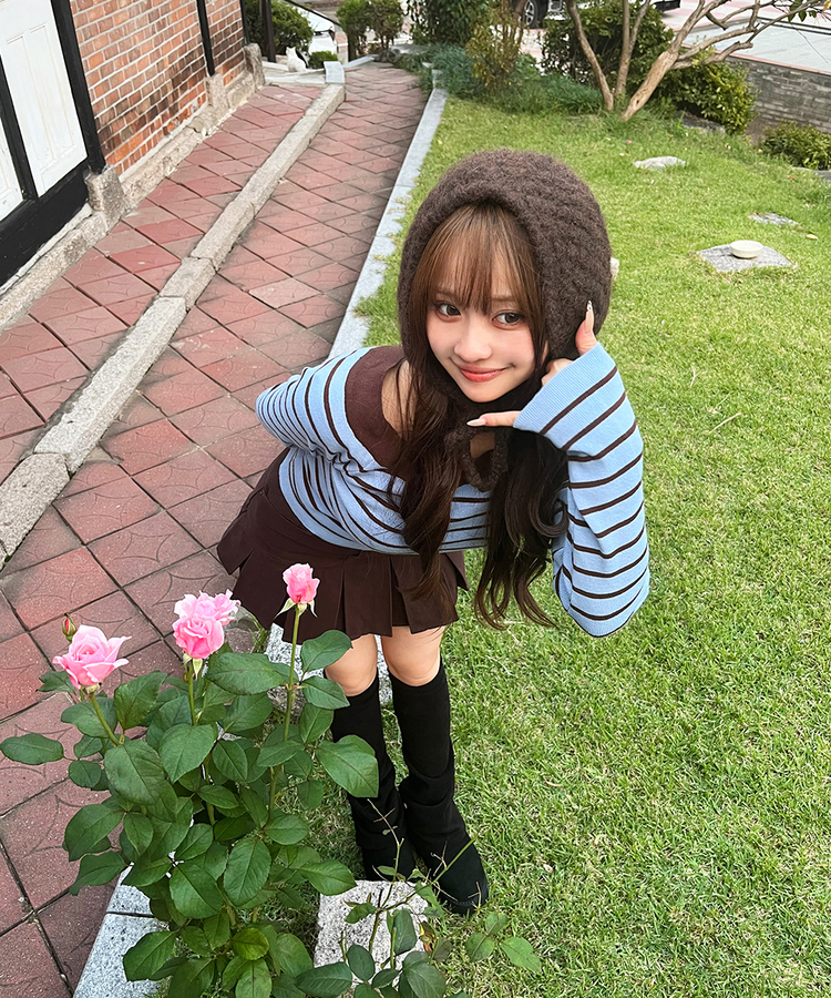 ストライプオフショルダーニット SKY BLUE