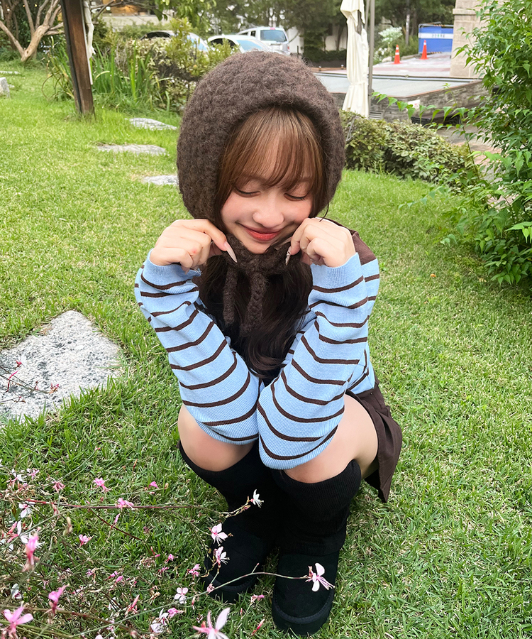 ストライプオフショルダーニット SKY BLUE