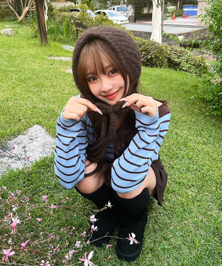 ストライプオフショルダーニット SKY BLUE