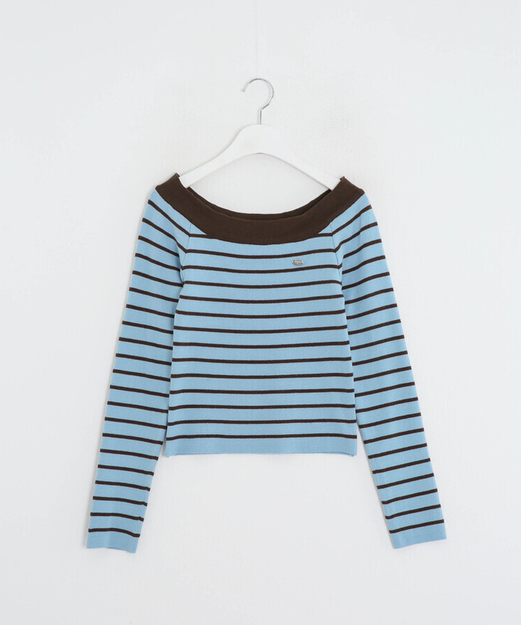 ストライプオフショルダーニット