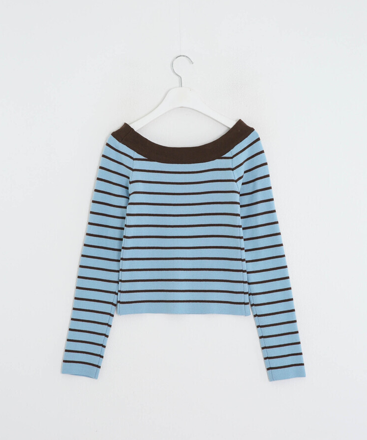 ストライプオフショルダーニット