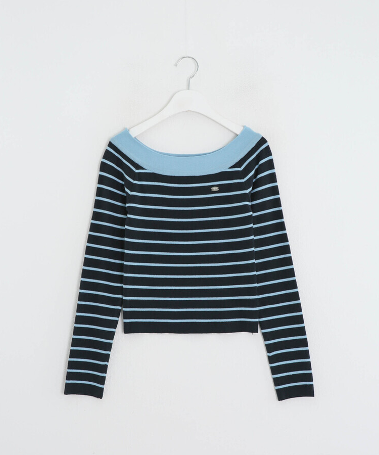 ストライプオフショルダーニット