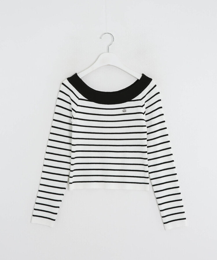 ストライプオフショルダーニット
