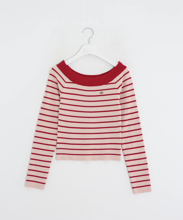 ストライプオフショルダーニット