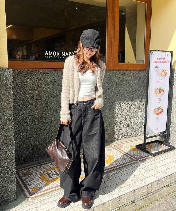 スタッズショルダーバッグ DARK BROWN