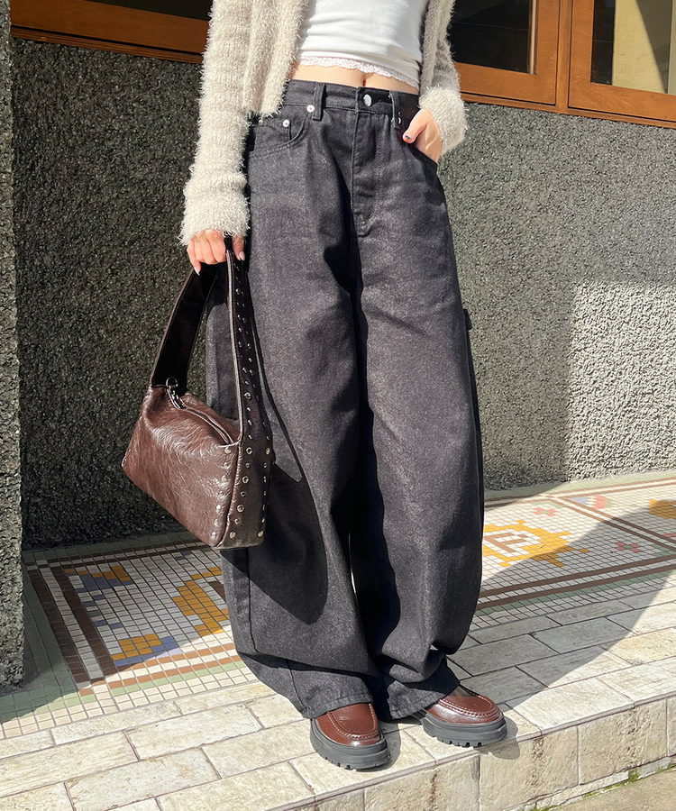 スタッズショルダーバッグ DARK BROWN
