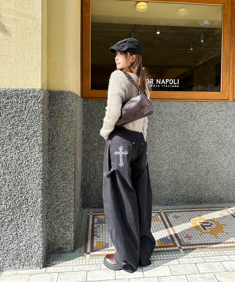 スタッズショルダーバッグ DARK BROWN