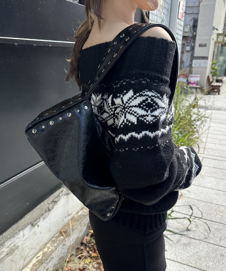 スタッズショルダーバッグ BLACK