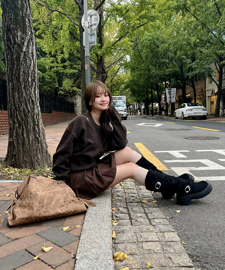 베이직 데일리 하이 니삭스  베이지