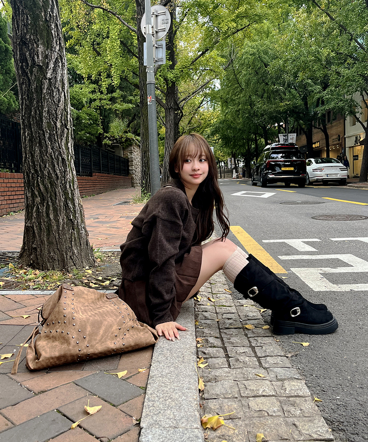 베이직 데일리 하이 니삭스  베이지