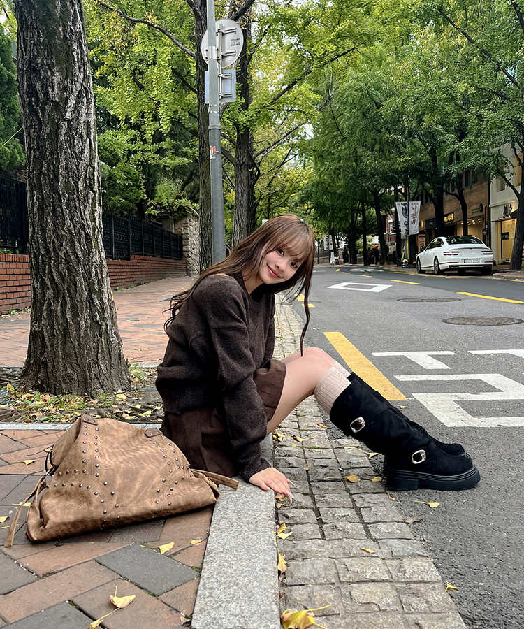 베이직 데일리 하이 니삭스  베이지