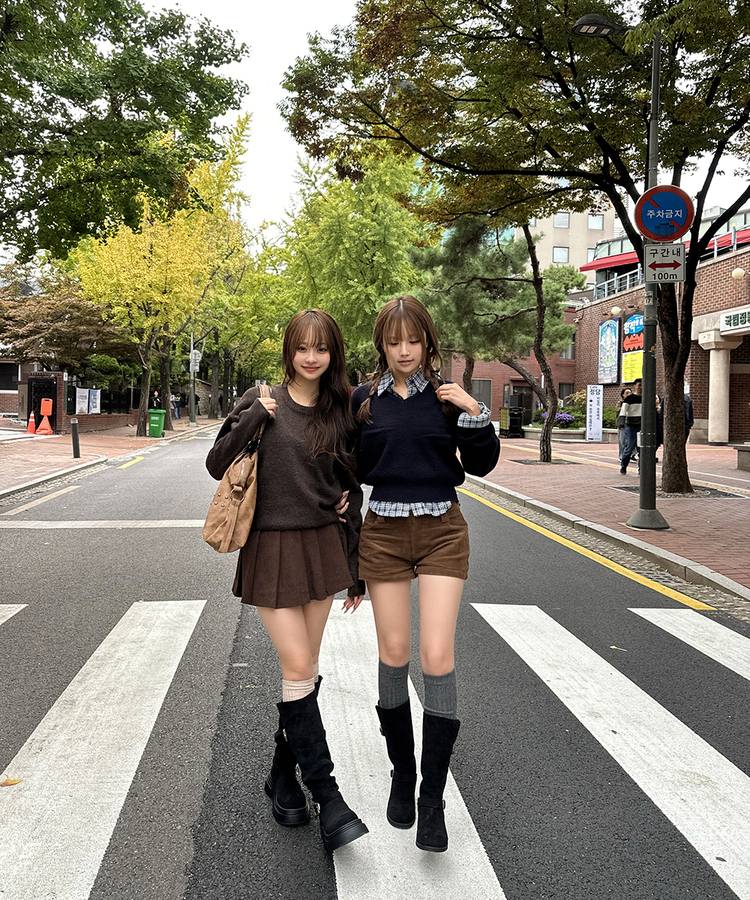 베이직 데일리 하이 니삭스  베이지