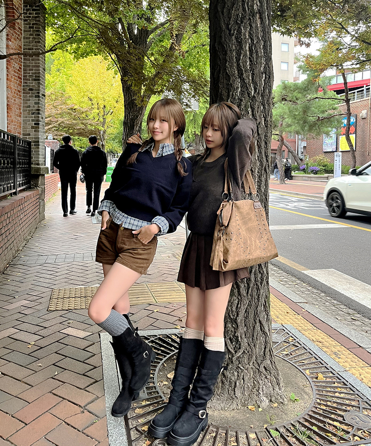 베이직 데일리 하이 니삭스  베이지