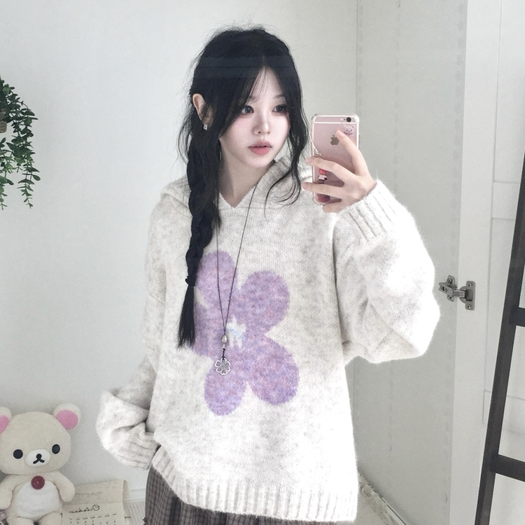 ビッグフラワーフードニット｜ニット｜韓国ファッション通販 SONA