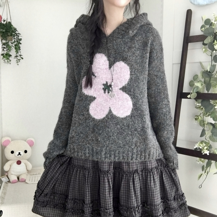 ビッグフラワーフードニット｜ニット｜韓国ファッション通販 SONA