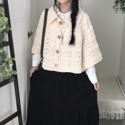 달빛천사 빈티지 대장 모리걸 우드버튼 판초 카라 케이프 망토  아이보리