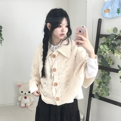 달빛천사 빈티지 대장 모리걸 우드버튼 판초 카라 케이프 망토  아이보리
