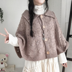 달빛천사 빈티지 대장 모리걸 우드버튼 판초 카라 케이프 망토  밤색