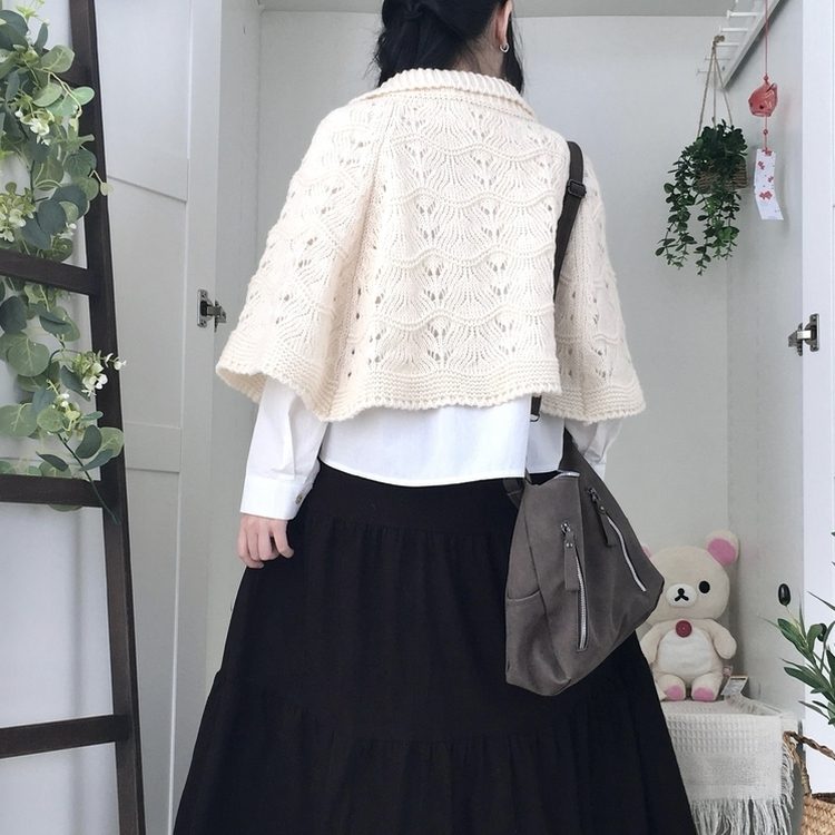 달빛천사 빈티지 대장 모리걸 우드버튼 판초 카라 케이프 망토  아이보리