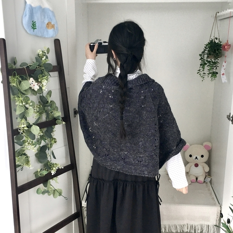 달빛천사 빈티지 대장 모리걸 우드버튼 판초 카라 케이프 망토  먹색