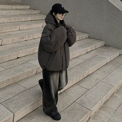 한파종결 패딩엔 후드가 필수 왕오버핏 푸퍼 후드 숏패딩 빅사이즈 먹색