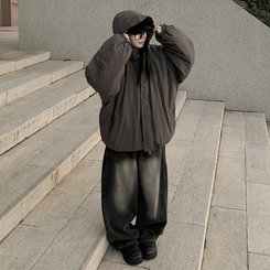 한파종결 패딩엔 후드가 필수 왕오버핏 푸퍼 후드 숏패딩 빅사이즈 먹색