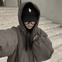 한파종결 패딩엔 후드가 필수 왕오버핏 푸퍼 후드 숏패딩 빅사이즈 먹색