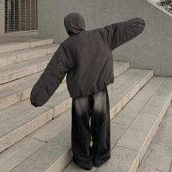 한파종결 패딩엔 후드가 필수 왕오버핏 푸퍼 후드 숏패딩 빅사이즈 먹색