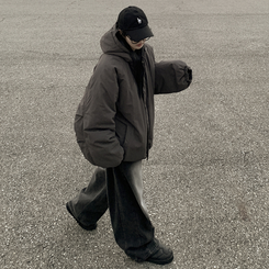 한파종결 패딩엔 후드가 필수 왕오버핏 푸퍼 후드 숏패딩 빅사이즈 먹색