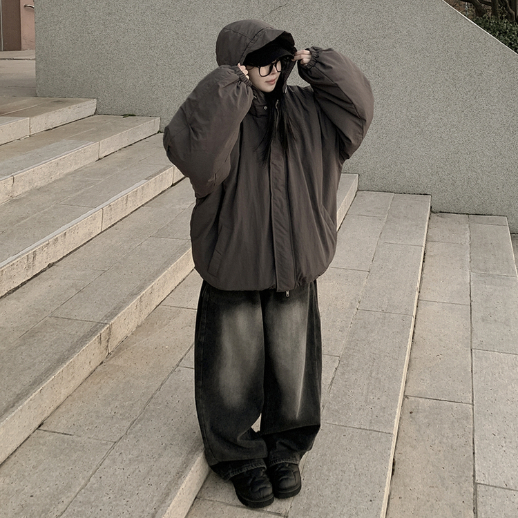 한파종결 패딩엔 후드가 필수 왕오버핏 푸퍼 후드 숏패딩 빅사이즈 먹색